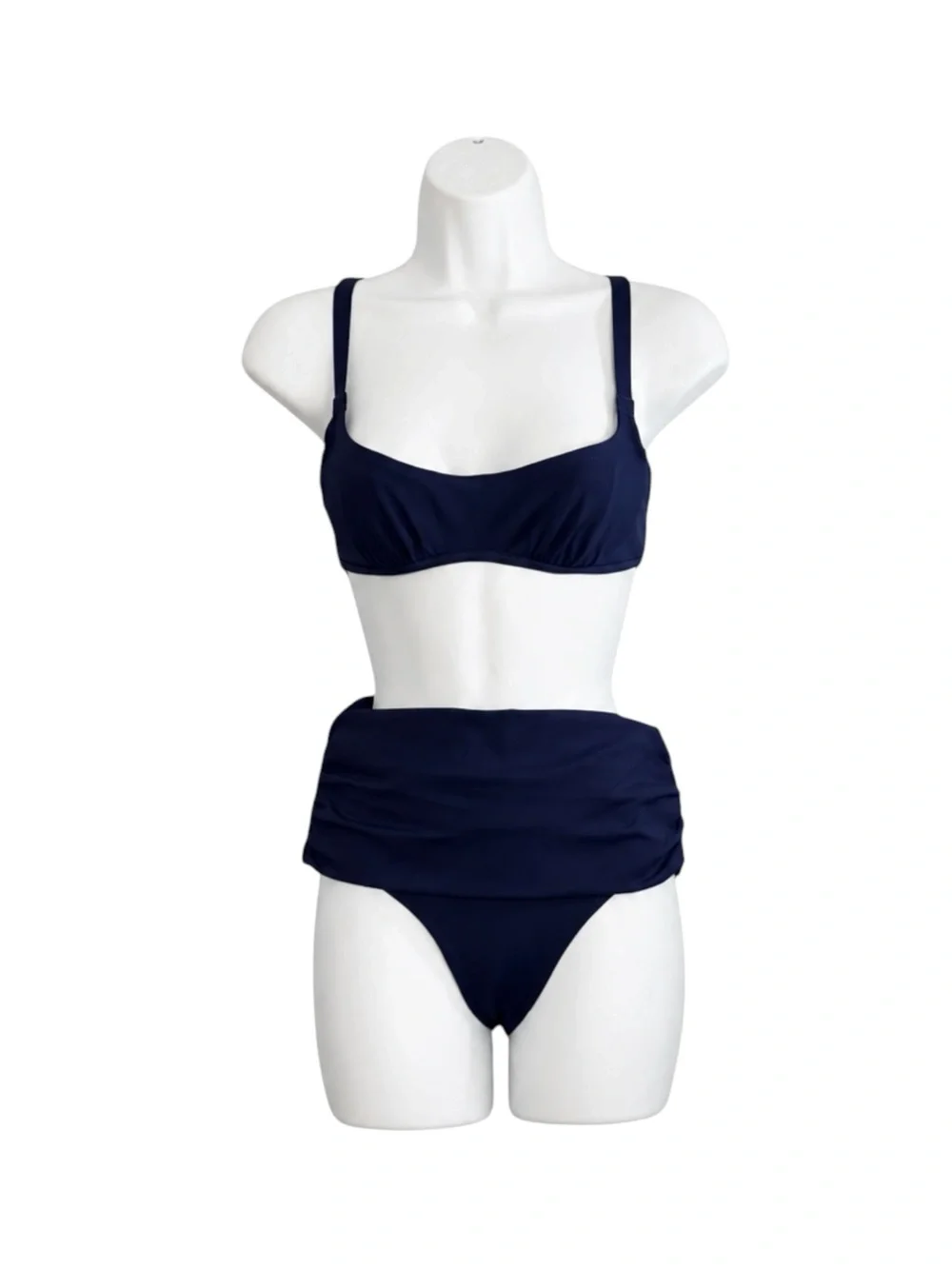 SKIMS Swim Navy Blue Bikini Set XXS Ruched High Waist Two Piece NWT